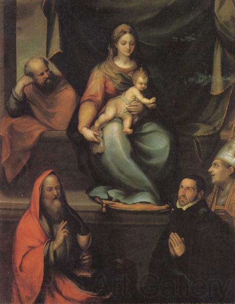 Prado, Blas del The Holy Family,with SS.Ildefonsus and john the Evangelist,and the Master Alonso de Villegas Norge oil painting art